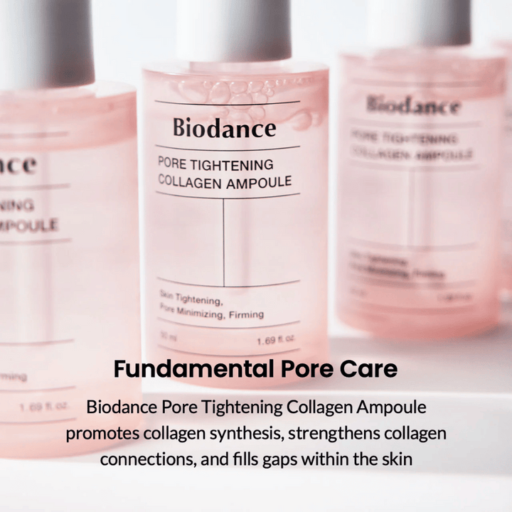 Biodance Pore Tightening Collagen Ampoule främjar kollagensyntes, stärker kollagenbindningar och fyller ut hudens ojämnheter. Ger en fastare hud, minimerar porer och förbättrar hudens elasticitet för en jämn och slät yta. Perfekt för intensiv porvård och daglig användning.